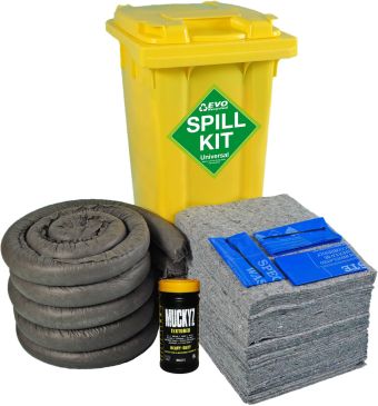 Evo Recycled® Oil, Fuel, Water, Coolant & Mild Chemicals - Absorbs 120  Litres - Spill Kit in Wheelie-bin